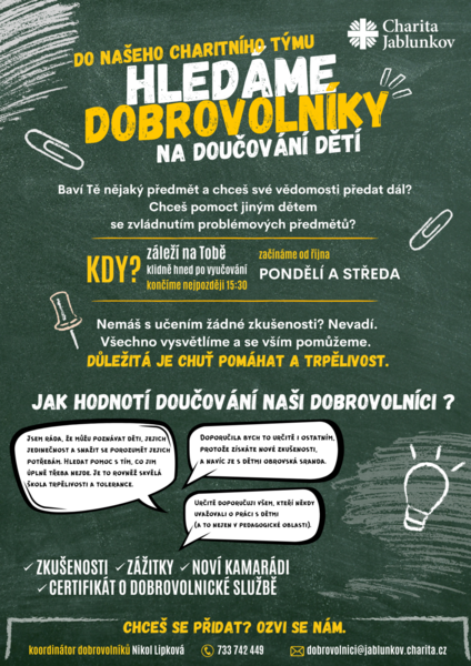 Hledáme dobrovolníky na doučování dětí