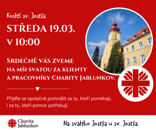 Srdečně vás zveme na mši svatou za klienty a pracovníky Charity